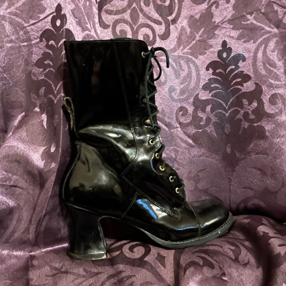 Vintage Euro Club boots black patent leather cottage core witch - Picture 4 of 4